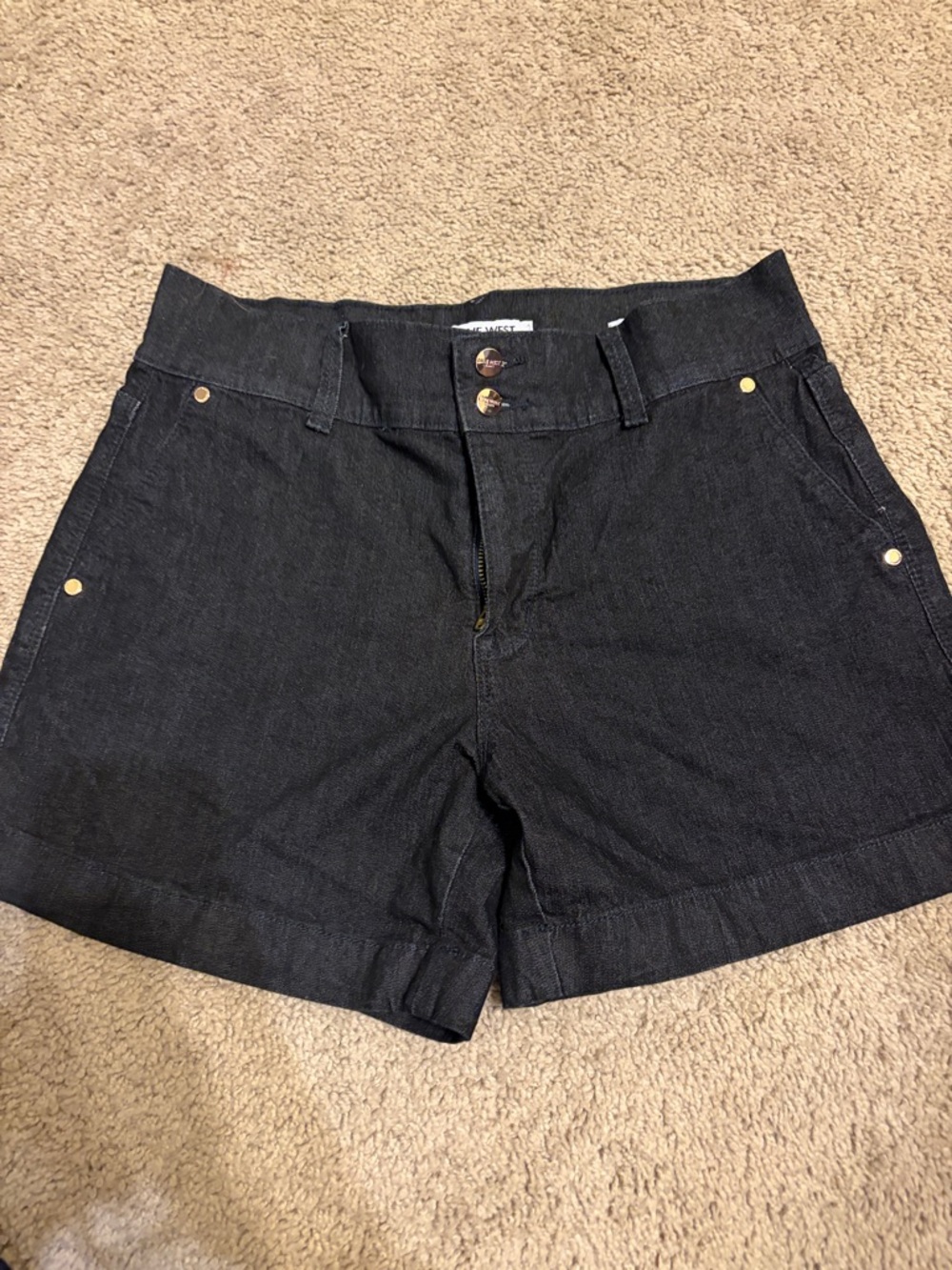 Nine West Black Denim High-Waist Shorts with Button Front